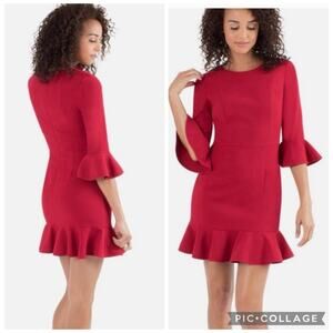 Black Halo Brooklyn Sheath Dress Bonfire Red Size 6 Trumpet Sleeve Peplum Hem